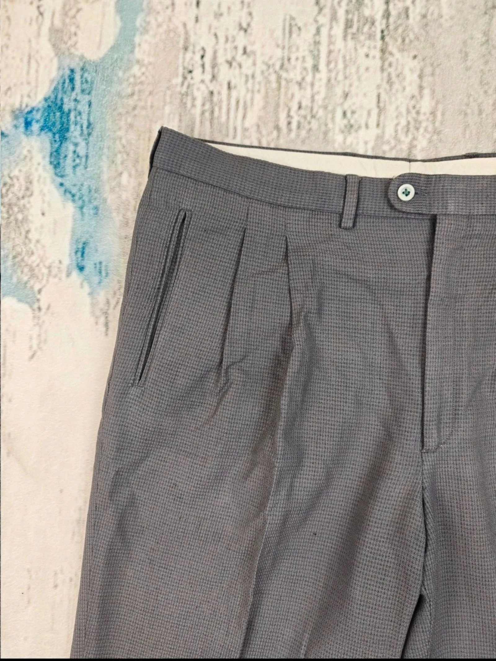 Emidio Tucci Pantalons rayés en laine plêssée à carreaux pour homme gris vintage Old Money Taille 48 – photo 9